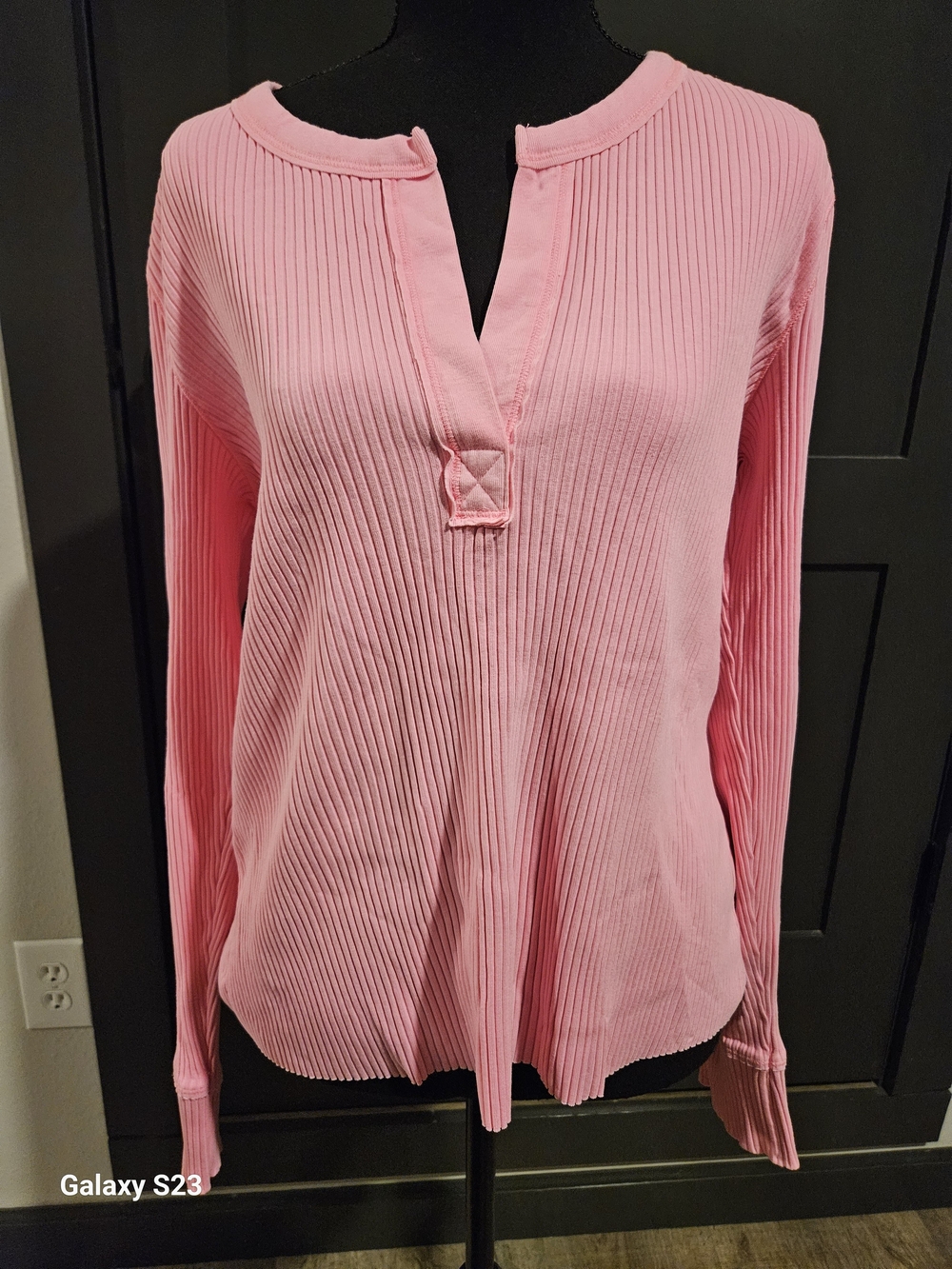 aerie Pink Ribbed Long-Sleeve Henley